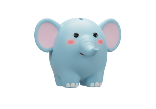 Adorable blue elephant coin bank isolated, cute piggy bank for kids room decor and financial education PNG