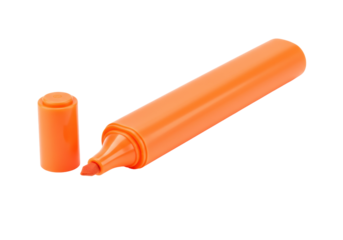 Bright orange highlighter marker isolated, open with cap off for highlighting and drawing on paper PNG
