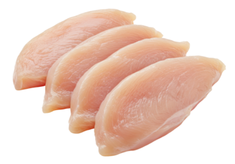 Fresh raw chicken breast fillets isolated, uncooked poultry meat cutlets for healthy cooking on transparent background PNG