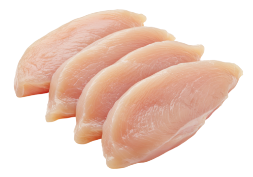 Fresh raw chicken breast fillets isolated, uncooked poultry meat cutlets for healthy cooking on transparent background PNG