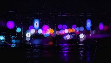 Dark background, neon reflections, blurred lights glowing softly against black, creating atmospheric, mysterious, cinematic, futuristic, abstract, moody, glowing, luminous, vibrant, colorful, dreamy, 
