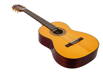 Fototapeta premium Classical acoustic guitar isolated on transparent background, musical instrument for music performance and education