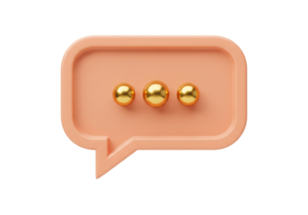 Peach speech bubble with golden dots isolated PNG, communication icon for social media and messaging apps design