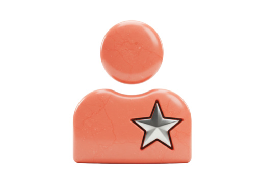 Coral user icon with star isolated PNG, member avatar for social media and profile design, no background