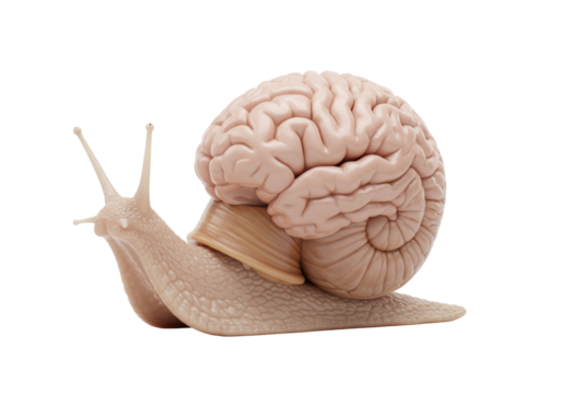 Snail with a brain shell isolated on transparent PNG, concept of slow thinking and intelligence metaphor for cognitive function