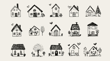 Hand-drawn house illustrations collection