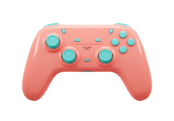 Salmon pink gamepad isolated on transparent background, wireless controller for video games and console gaming