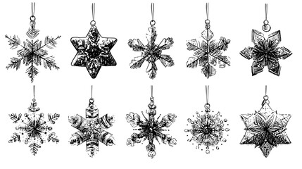 Hand-drawn snowflake ornaments collection