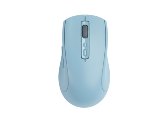 Light blue computer mouse isolated on transparent background, wireless ergonomic PC accessory for work and gaming PNG