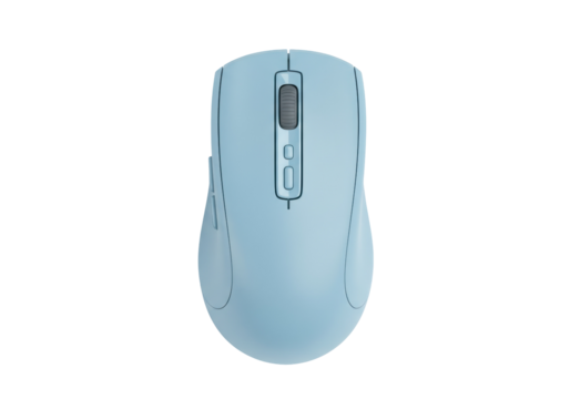 Light blue computer mouse isolated on transparent background, wireless ergonomic PC accessory for work and gaming PNG
