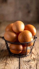 Fresh Brown Eggs in a Basket.