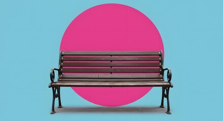 Park Bench on Colorful Background - Minimalist Design