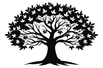Obraz premium Silhouette Illustration of a Full Tree with Leaves and Bare Branches Design