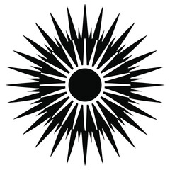 Black Circular Starburst Graphic with Radial Sharp Spikes Forming a Decorative Design Element