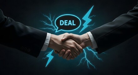 Powerful Business Deal Handshake with Lightning Effect