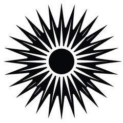Black Circle with Radiating Spikes Abstract Geometric Sunburst Design Element for Graphics