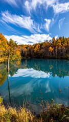 Autumnal lake reflecting a vibrant sky