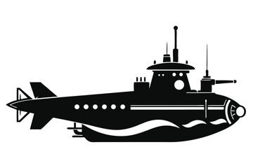Fototapeta premium Detailed Silhouette of a Submarine with Mast, Antennas, and Rear Stabilizers Displayed