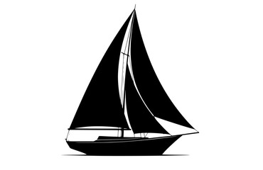 a black and white silhouette of a sailboat with two sailsblack, boat, float, illustration, profile, sail, sailboat, sea, vessel 