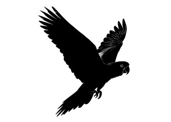 a black silhouette of a parrot in flightbird, black, eagle, flight, fly, parrot, profile, sky, spread, white, wing 