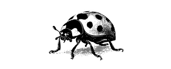 a black and white drawing of a ladybugbeetle, black, bug, dot, drawing, illustration, image, insect, ladybird, white 