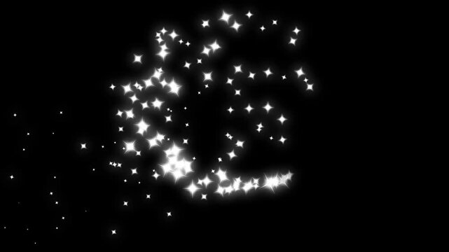 A glittering star dust trail, with sparkling particles on a black background. Space white flying particles, shining magic lights, Fairy sparkling glitter particle awards 4K