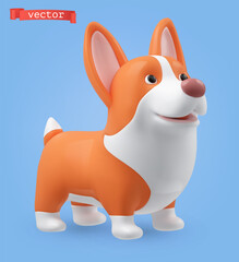 Funny Corgi dog 3d cartoon vector icon