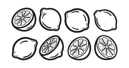 Lemon Fruits Line Art Fresh Organic Food Vector