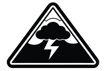 Black triangular warning sign featuring lightning striking beneath a cloud illustration image