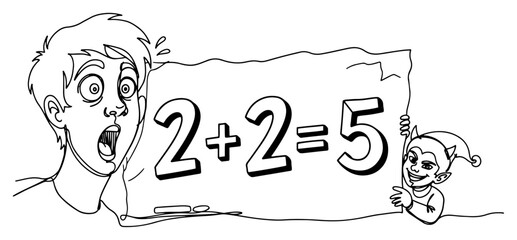 Man Shocked by a Lie on a Sign Held by an Imp