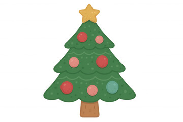Christmas tree illustration with star topper and ornaments, celebrating winter holiday season, transparent background