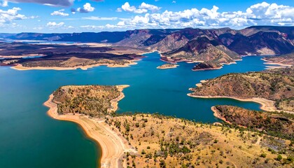 Scenic Reservoir Landscape View.