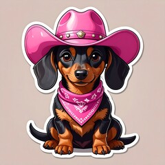 Cute Dachshund Puppy in Pink Cowboy Hat.