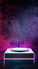 Modern Neon Display Pedestal Platform with Artistic Plate Design