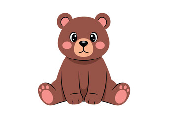 Obraz premium A cute brown teddy bear with pink cheeks and paws is sitting down and smiling.