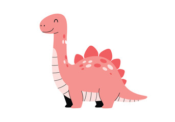 Naklejka premium A cute cartoon pink dinosaur with a long neck and plates on its back.