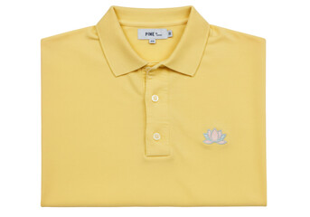 Yellow polo shirt with lotus flower isolated, casual summer apparel for men and women, fashion clothing item