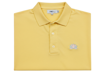 Yellow polo shirt with lotus flower isolated, casual summer apparel for men and women, fashion clothing item