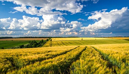 Fototapeta premium Golden field under a dramatic sky