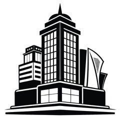 Black and White Cityscape Illustration Featuring Skyscrapers and Modern Architecture Design Element