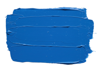 Vibrant blue paint stroke isolated on transparent background, thick textured acrylic swatch for artistic design and creative projects
