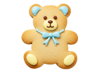 Cute teddy bear cookie isolated on transparent background, sweet treat for kids party and holiday baking