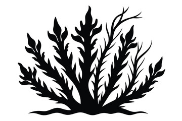 Black Silhouette of Seaweed and Aquatic Plant Life with Textured Base Pattern