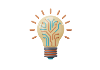 Light bulb with circuit board pattern isolated PNG, creative idea and innovation concept for technology and business solutions