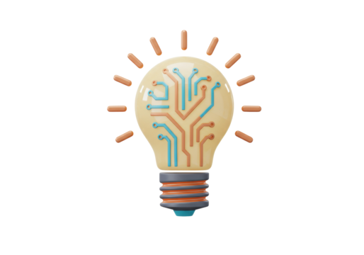 Light bulb with circuit board pattern isolated PNG, creative idea and innovation concept for technology and business solutions - Powered by Adobe