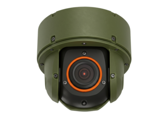 Green military surveillance camera isolated, high-tech security equipment for defense and monitoring applications