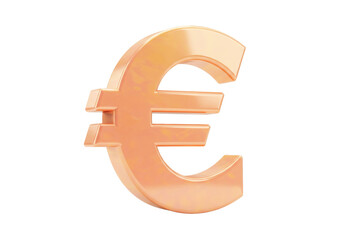 Copper Euro symbol isolated PNG, currency sign for finance, banking, and European economy on transparent background