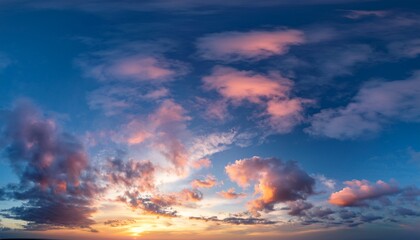 Fototapeta premium Panorama Of Cloudscape At Sunset With Vivid And Dreamy Colors On Sky