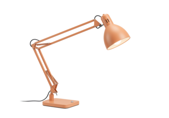 Salmon-colored architect desk lamp isolated on white, adjustable task lighting for home office and study in PNG format