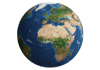 Earth globe showing Africa and Europe isolated, realistic 3D rendering on transparent background, geography and world map